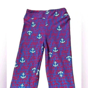 Lularoe kids L/Xl anchor leggings. Blue with red and white. Great nautical print